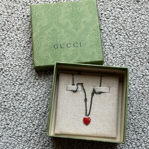 Gucci Women's Heart Pendant Necklace - Red and Silver